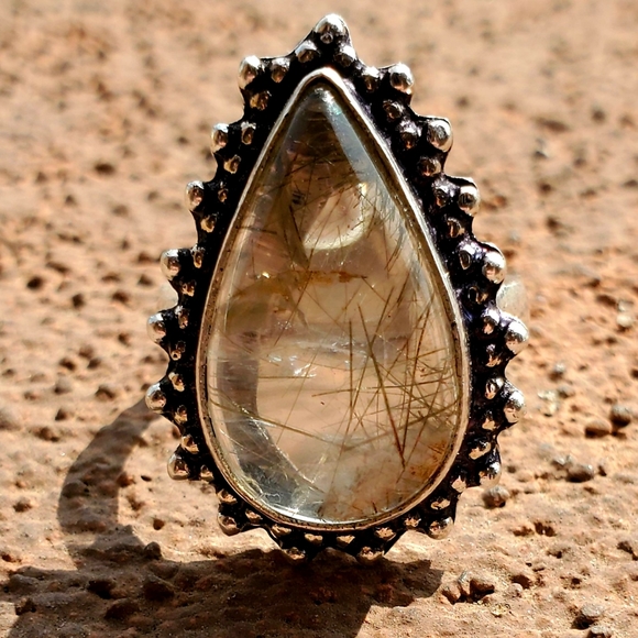 New Golden Rutilated Quartz 925 Silver Ring. - Picture 3 of 12